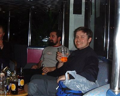 Simon and his friend Mr Beer, with Jethro lurking behind